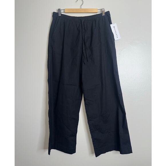 Athleta Paradise Wide Leg Pant Black Linen Blend MP Medium Petite - Picture 2 of 7